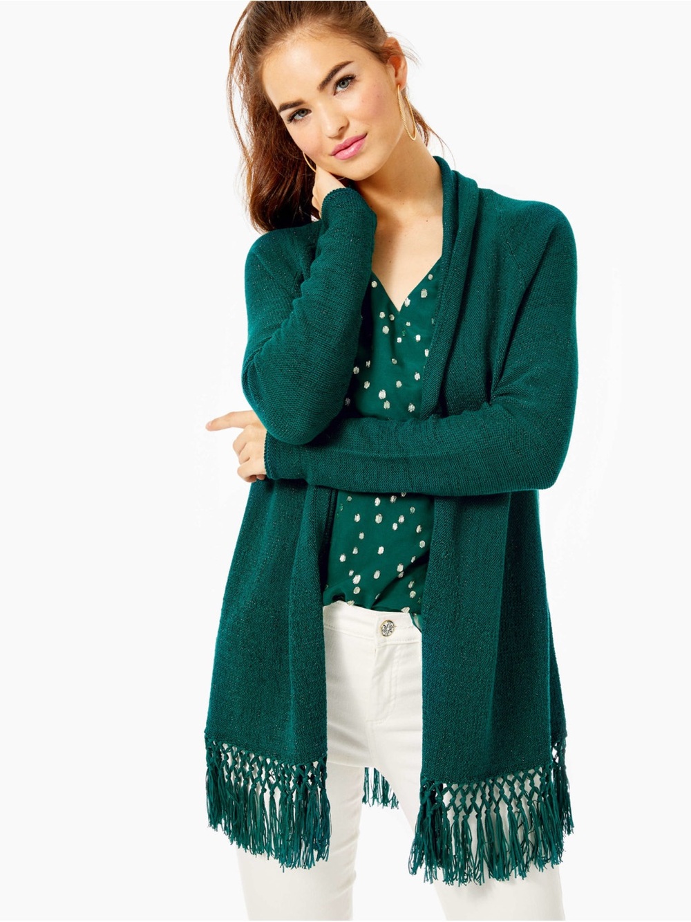 Lilly Pulitzer Metallic Spruce Green Tatum Cardigan